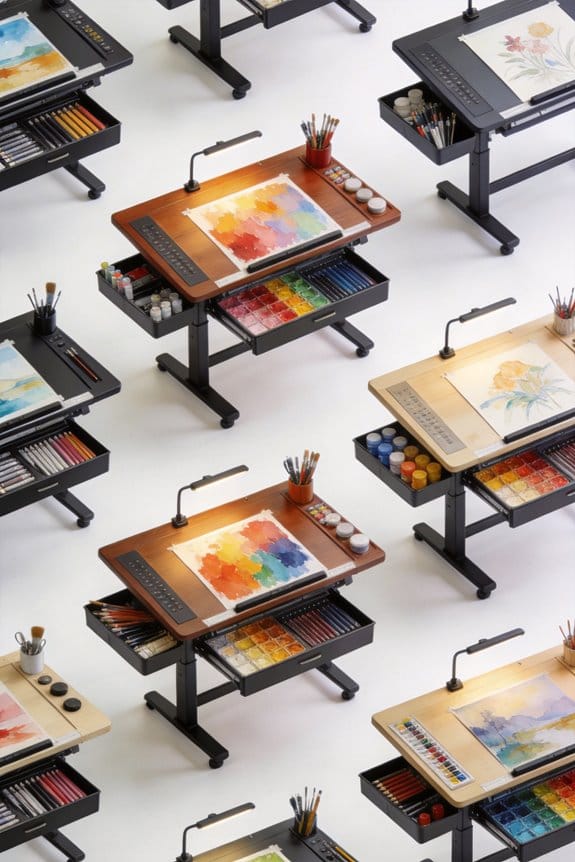 drafting tables with storage